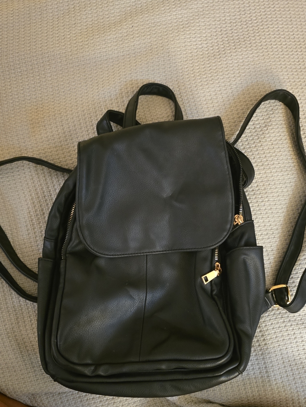 Black Leather-Style Backpack/purse Classic Everyday Bag